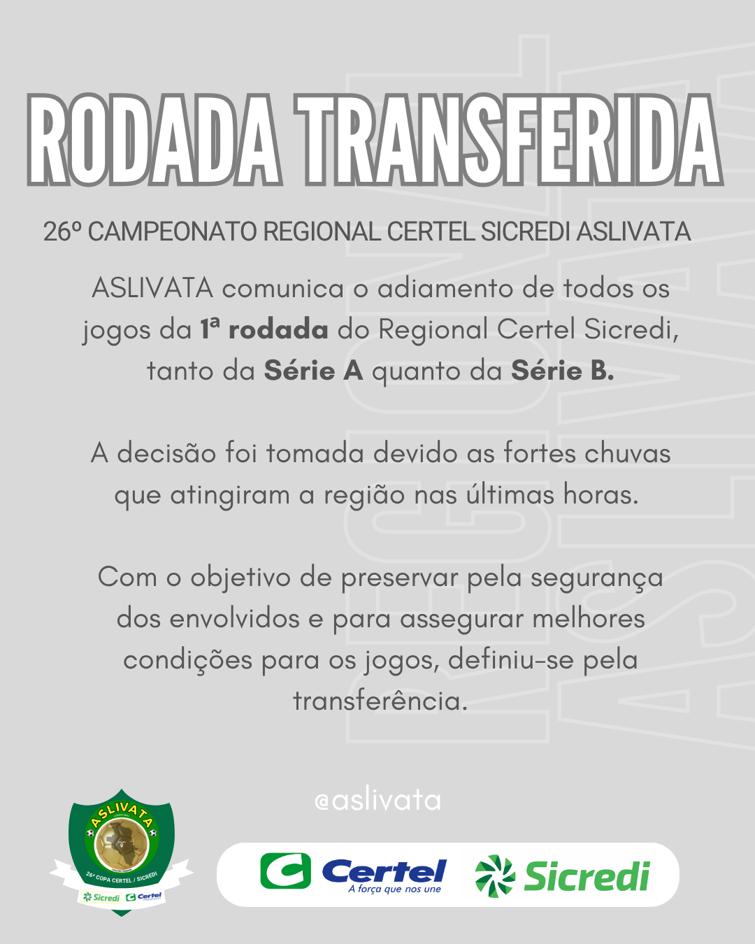 Comunicado - Jogos da 1ª rodada do Regional são transferidos