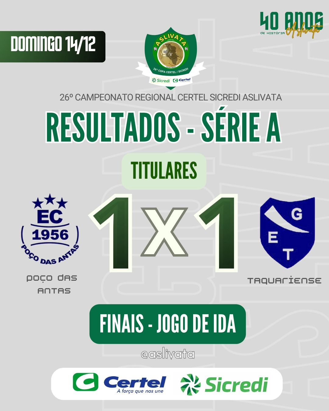 Poço das Antas e Taquariense empatam no primeiro confronto da final do Regional Série A - Titulares